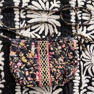 Vera Bradley Black Floral Quilted Crossbody with Pink and Yellow Accents